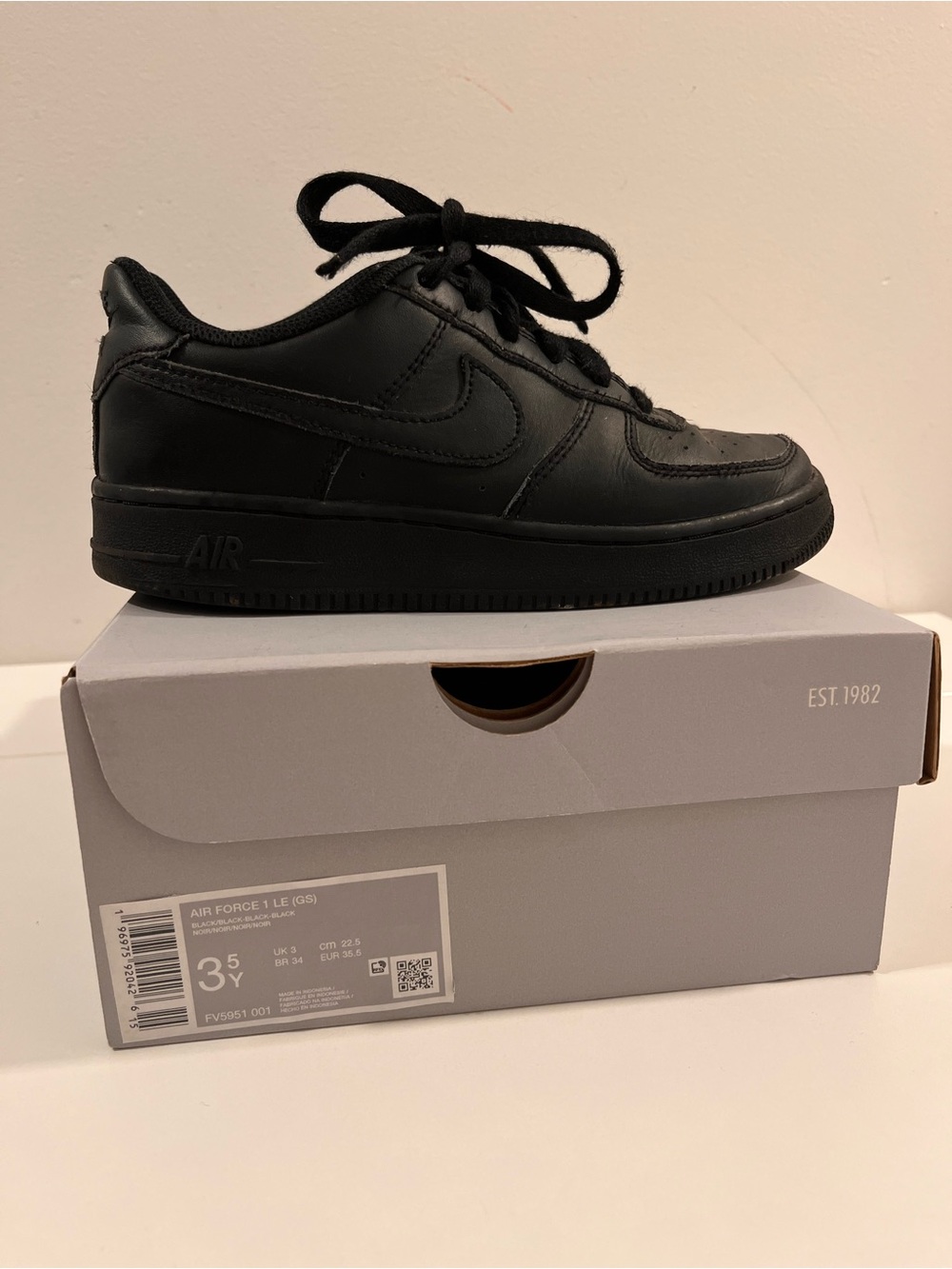 Nike Air Force 1 Low Black Fashion Sneakers, 3.5Y